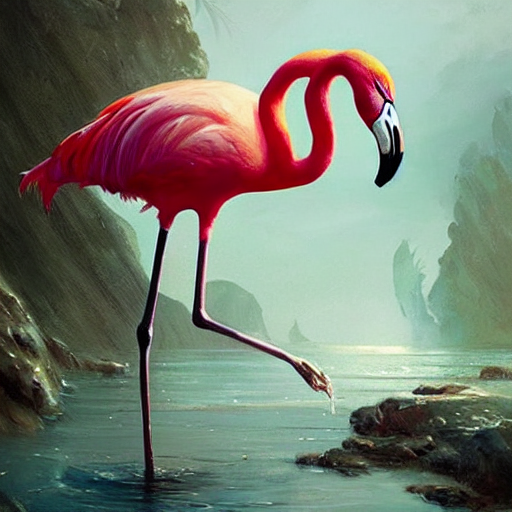 Flamingo, Greg Rutkowski, Fantasy Art, Epic — Stable Diffusion AI Prompt: flamingo, greg rutkowski, fantasy art, epic