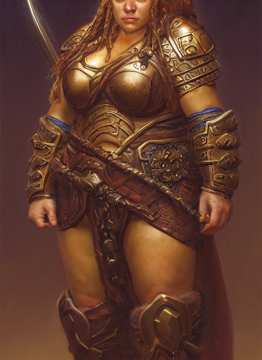 Portrait, Female Warcraft Dwarf Warrior, Heavy Bronze Breast...