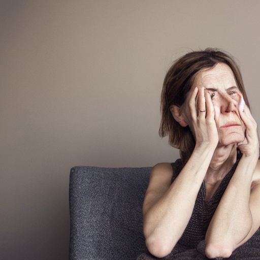 A Woman Sitting On A Couch With Her Hand On Her Chin, A Char...