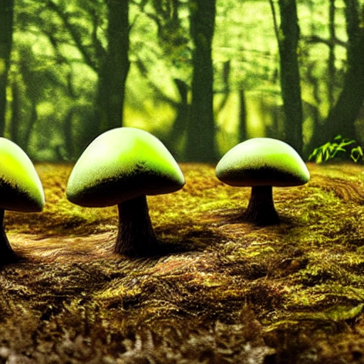 Radioactive Alien Mushrooms In The Forest