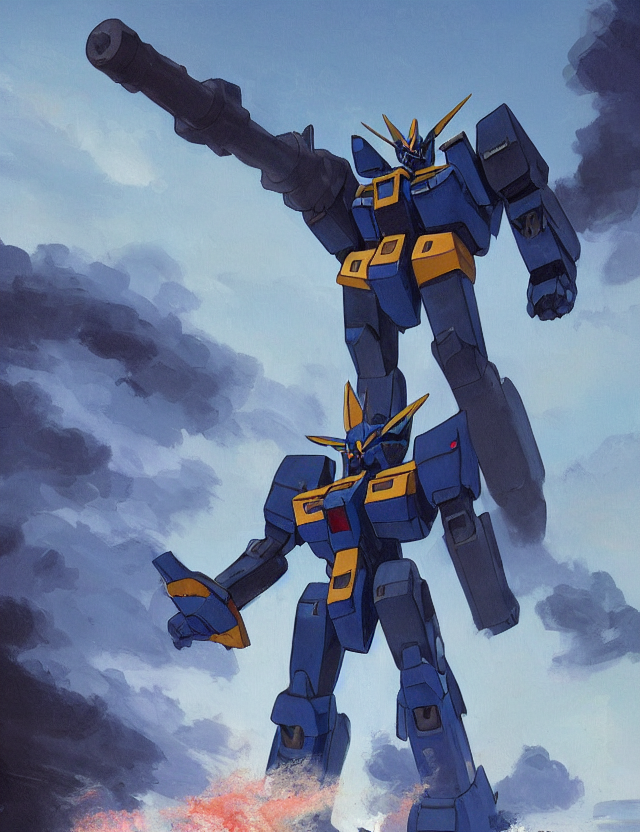 Painted Image Of Black - Blue Colored Gundam Giant Robot, Ho...