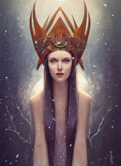 Portrait Hyperborean Priestess With Long Neck And Hands Geom...
