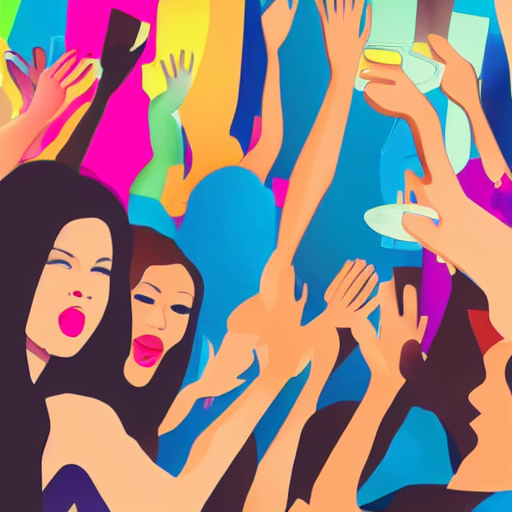 Friends Partying, Facing The Camera, Crowd In The Back, Abst...