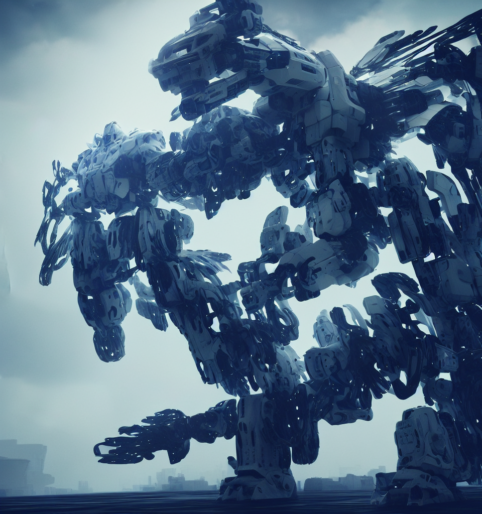 White Machine Feathers Flowing Surrounding White Azure Armor...