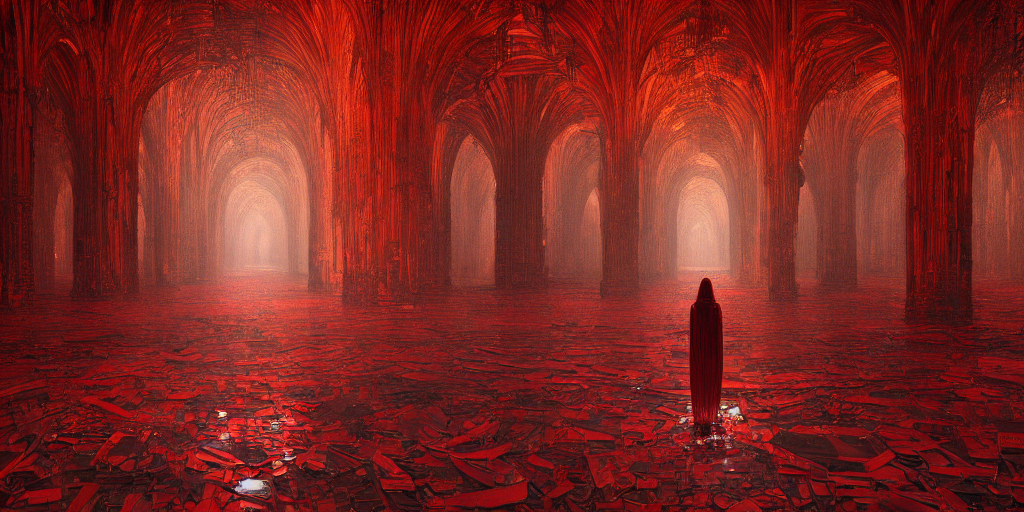 A Hyper Intricate Oil Portrait Red Cathedral Interior, Excel...