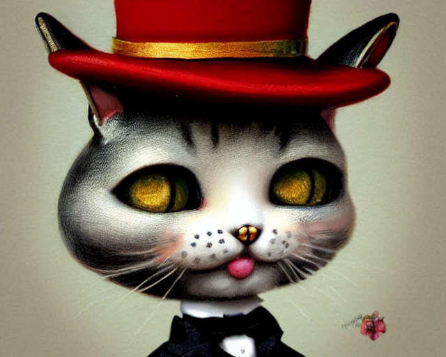 Closeup Profile Portrait Of A Tin Toy Cat Dressed As A Victo... — Stable Diffusion AI Prompt: closeup profile portrait of a tin toy cat dressed as a victorian gent, nicoletta...