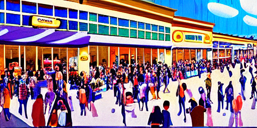 Open Shopping Mall District Full Of Crowds And Advertisement...