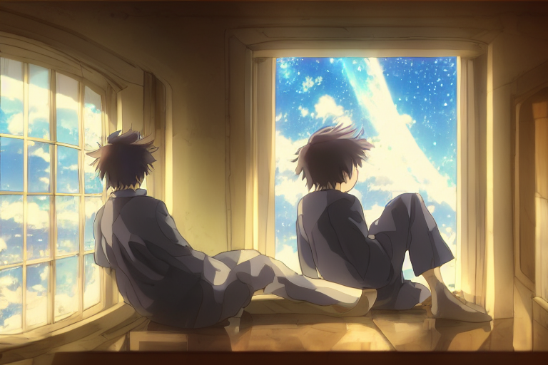 A Guy Sitting In A Window Looking Out At Space   Anime, Ufot...