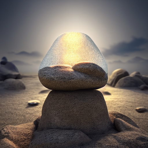 Stone Cairn, Stone Cairn Inside A Glass Jar Buried In Sand,...