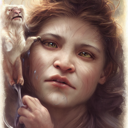 Epic Face Portrait, Woman Riding A Large Sabre Tooth Tiger,...