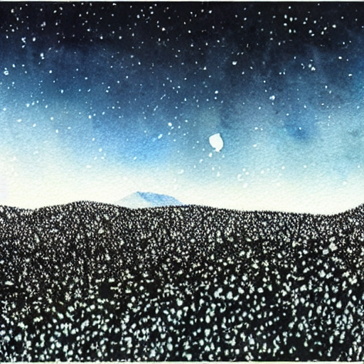 A Snowing Field Of Black Flowers In Front, White Mountains I...