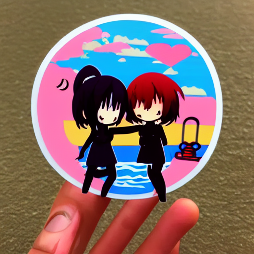 Die Cut Sticker Of Anime Chibi Kawaii Cute Two People On Bea... — Stable Diffusion AI Prompt: die cut sticker of anime chibi kawaii cute two people on beach vacation
