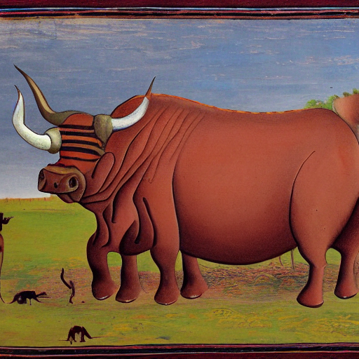 Thanjavur Painting Of A Highland Cow And A Hippopotamus.