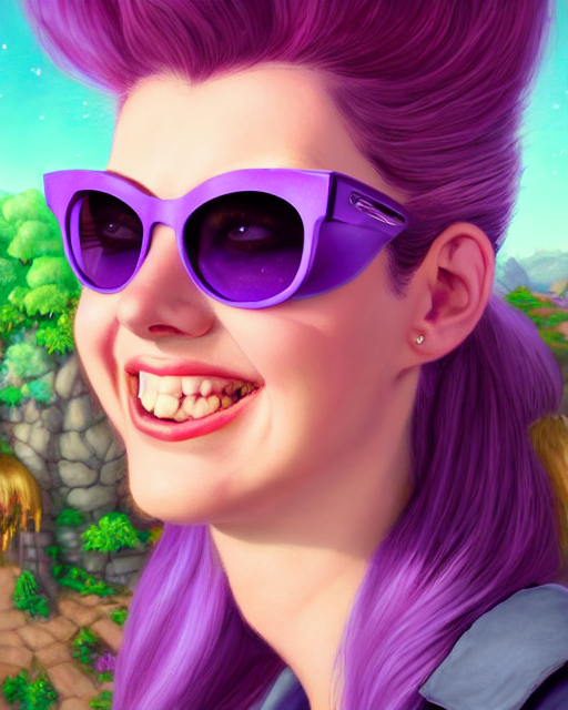 Grinning Woman With A Purple Pompadour And Star Sunglasses,...