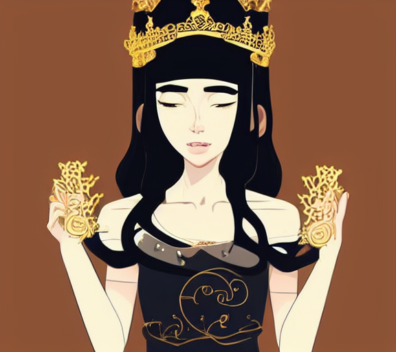 Of A Beautiful Black Haired Woman With Pale Skin And A Crown...