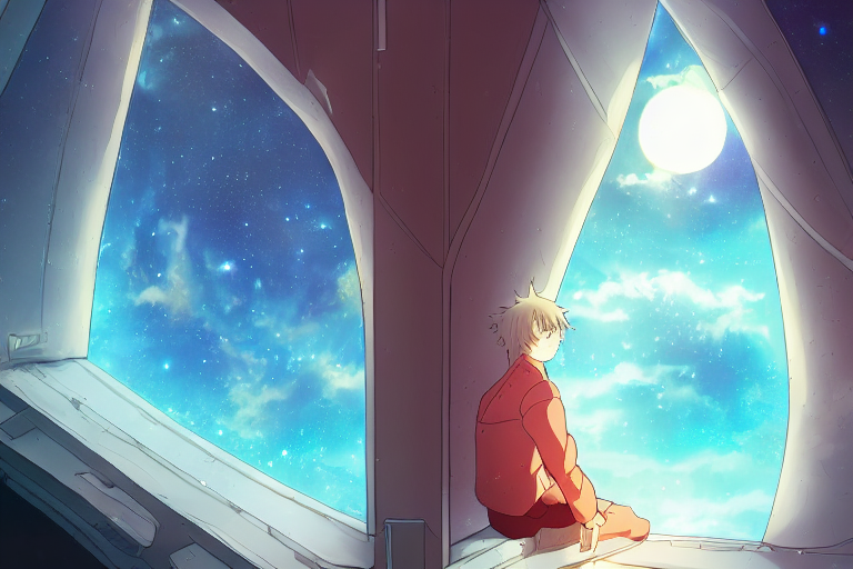 A Guy Sitting In A Window Looking Out At Space   Anime, Ufot...