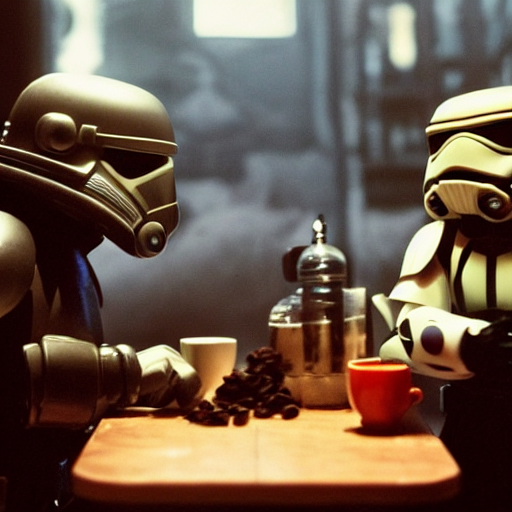 Fma Stormtrooper And A Ninja Turtle Having Coffee In A Frenc...