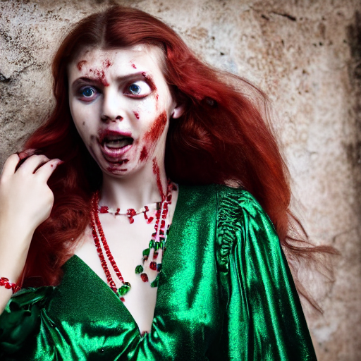 Close Up Of A Terrified Pretty Young Woman With Red Blood Sp...