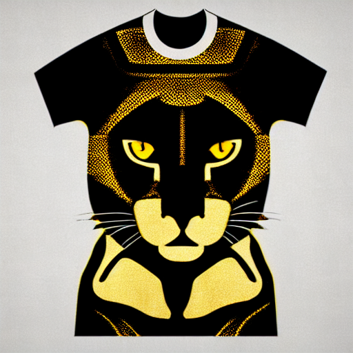 A T Shirt Design Of Portrait Shot Of A Retro Vintage Black P... — Stable Diffusion AI Prompt: a t shirt design of portrait shot of a retro vintage black panther marvel gold e...
