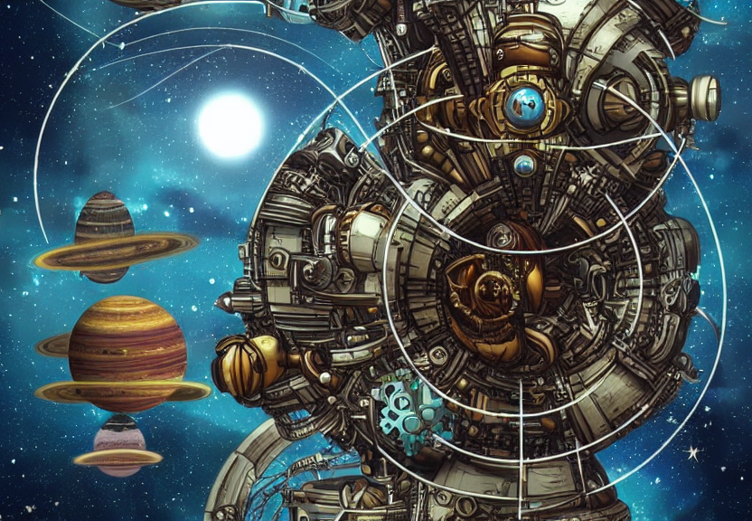 A Mechanical Planet, In The Background Of A Space War Of Spa...
