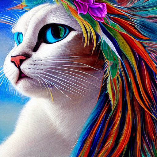 Portrait Of Beautiful Cute Tribal Spirit White Cat With Tabb...