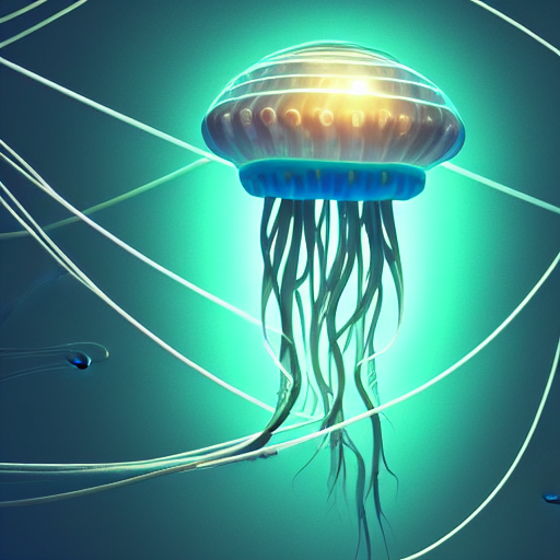 A Cyborg Jellyfish Swimming In A Vast Ocean, Wire Cable Tent...