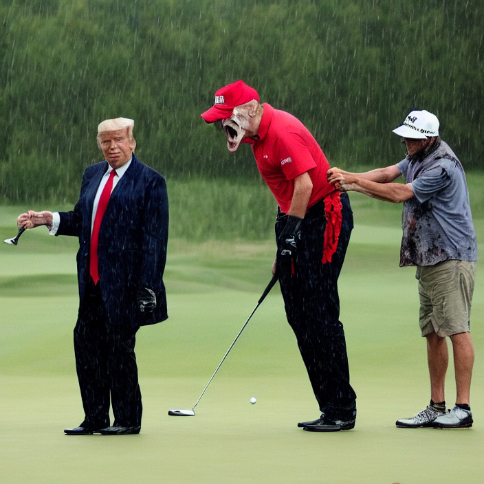 Zombie Donald Trump Eating Kid Rock On The Golf Course. Rain...
