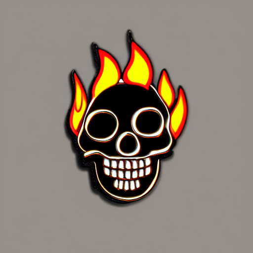 A Retro Minimalistic Laughing Joyful Skull With Fire Flame E...