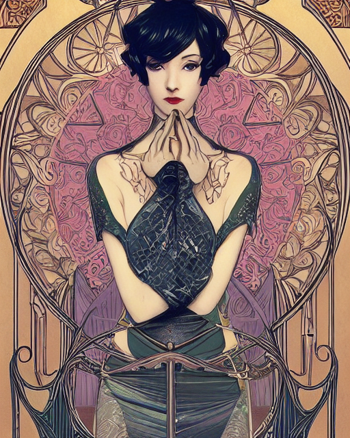 Art Nouveau Style Handdrawn Of Medieval Black Mirror By Pixa...