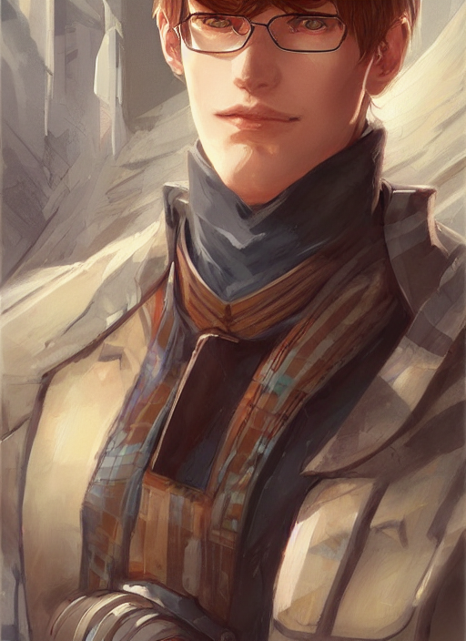 Man Wearing Plaidshirt, Bowlcut, Roundglasses, Art By Artger...