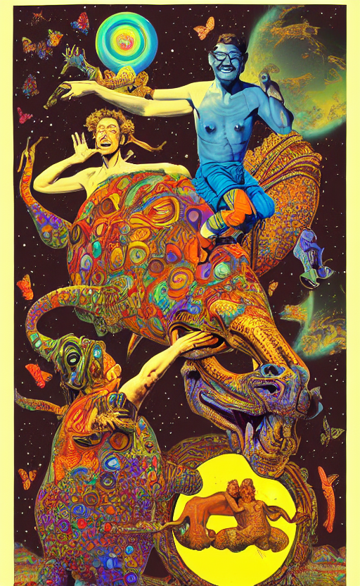 Psychedelic, Three - Headed Human Being Who Travels Through...