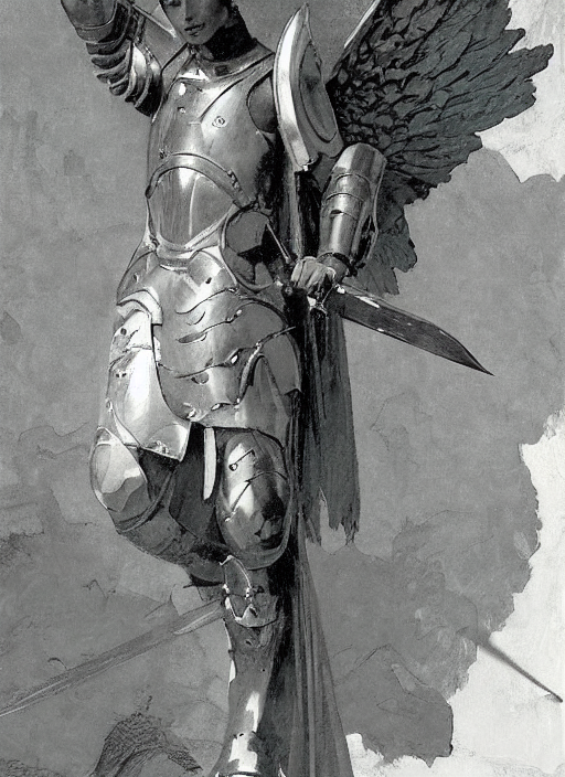 Angel Wearing Armor Holding A Sword Illustration By Maxfield...