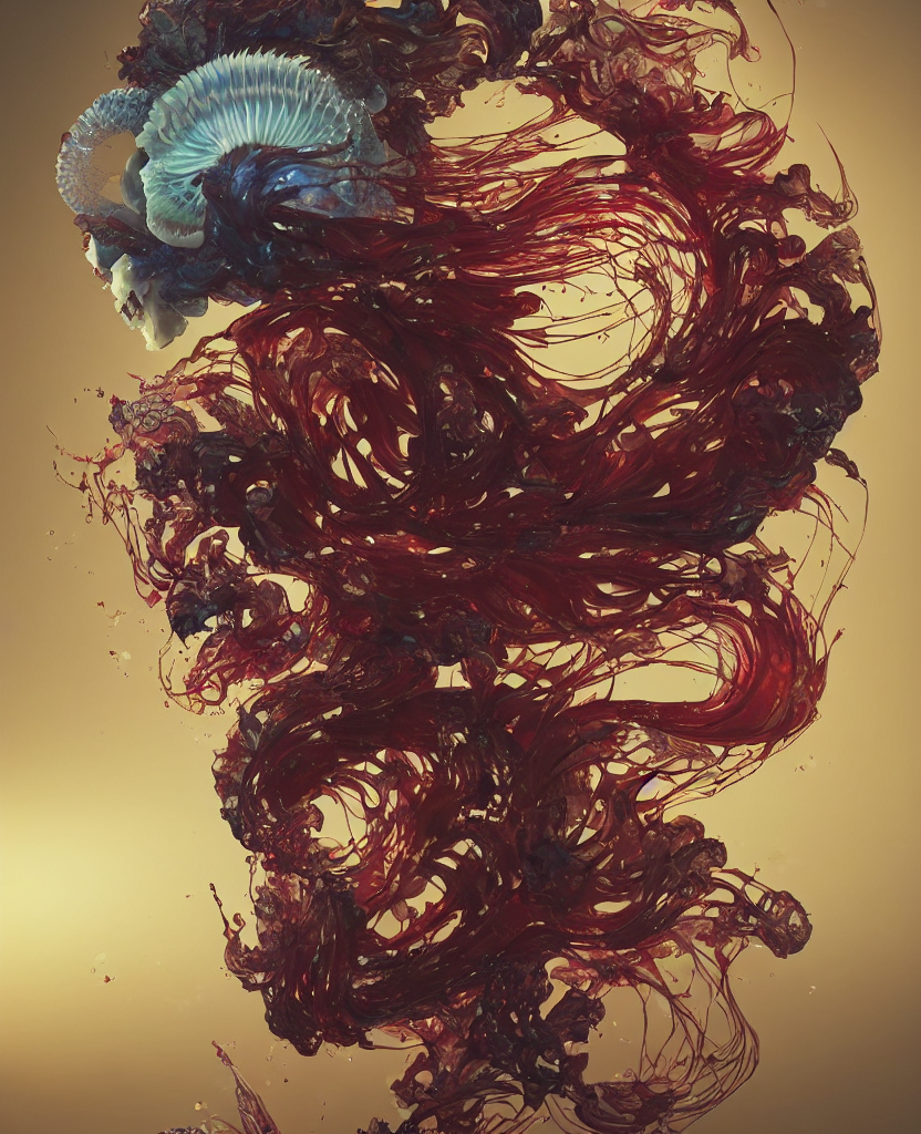 3 D Octane Render, Japanese Kimono Art Close - Up Swirly Hum...