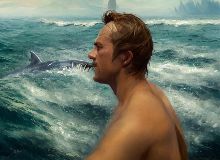 Greg Manchess Oil Matte Portrait Painting, A Shark On Land A...