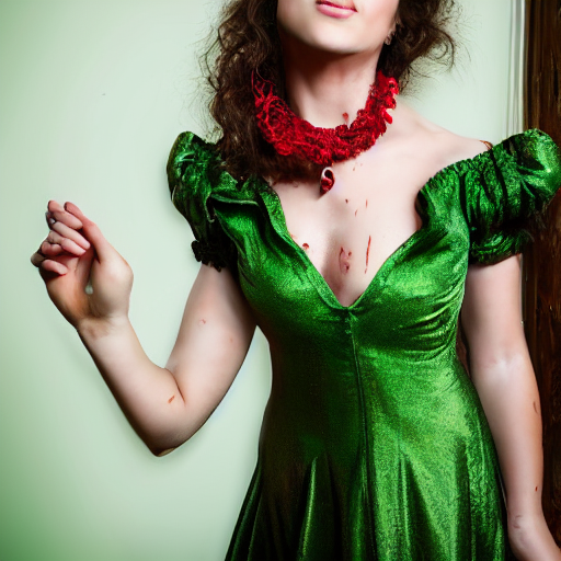 Close Up Of A Terrified Pretty Young Woman With Red Blood Sp...