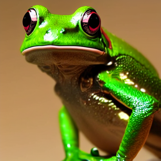 A Metallic Biomechanical Green Tree Frog, Shiny, Glowing Eye...