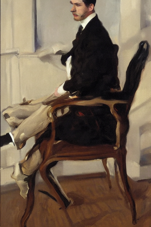 A Portrait Painting Of A Male Deer In Suit Sitting On A Chai... — Stable Diffusion AI Prompt: a portrait painting of a male deer in suit sitting on a chair near a window, by...