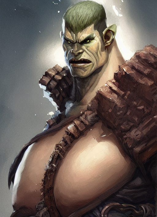 Lanky Half - Orc Warrior, Art By Artgerm And Greg Rutkowski...