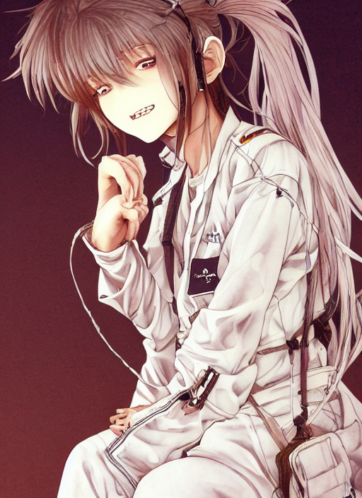 A Realistic Manga Portrait Of Girl White Shirt And Denim Sho...