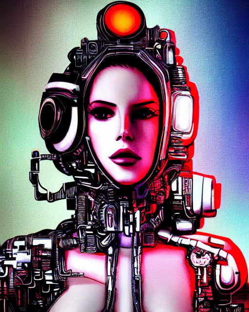 Portrait Of Lana Del Rey As A Cyborg Cyberpunk Upper Bo... — Stable Diffusion AI Prompt: portrait of [ [ lana del rey ] ] as a cyborg cyberpunk [ upper body ] intricate...