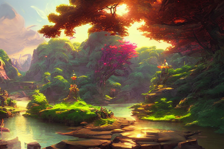 Photo Cartoon Illustration Comic Manga Painting Of Lakeside...