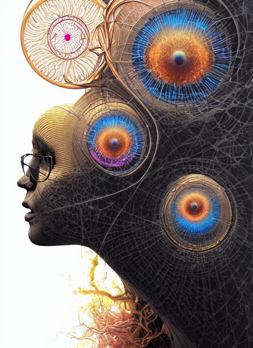 Eyes Unsheathing Through Colorful Smoke Over A Black Backgro...