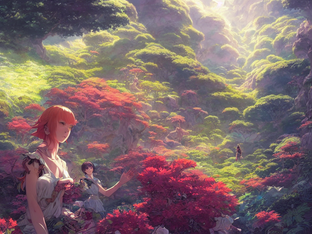 Magical Fantasy Landscape, Exotic Flora And Fauna, Epic Comp...