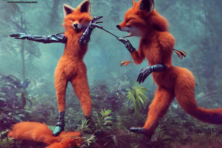 Anthropomorphic Foxes Animals, Dressed As A Raver Chick Danc...