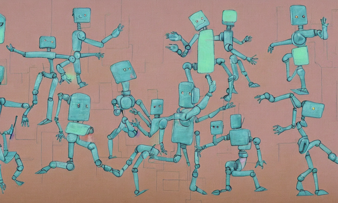 Dancing Robots, Manuscript, Chateau, Nordic Pastel Colors, P...