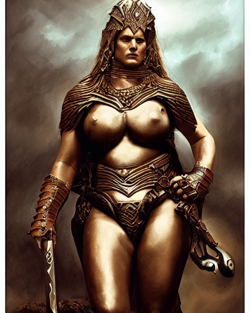 Large Powerful Woman Wearing Heavy Breastplate, Broad And Ro...