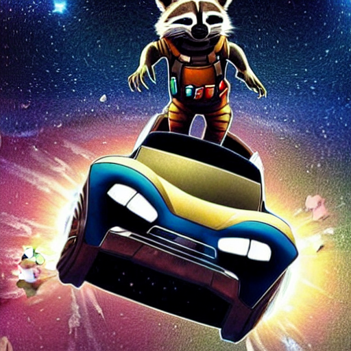 Rocket Raccoon Driving Future Car In Space, Groot Driving Fu...