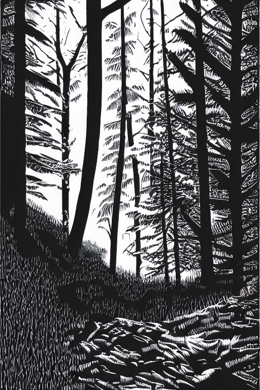 Art By Brian Reedy, A Beautiful Black Ink Linocut Print Of A...