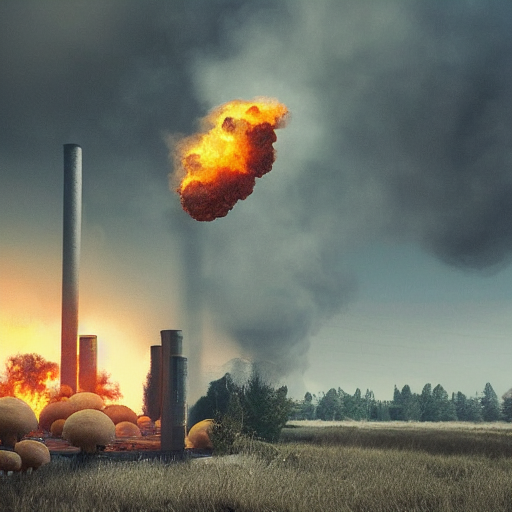 Large Mushrooms Billowing Smoke Like A Smoke Stack, Industri...