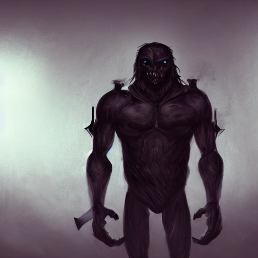 Horrific Anthropomorphic Pitch Black Muscular Creature With...